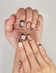 Brown Black Retro Floral Rivet