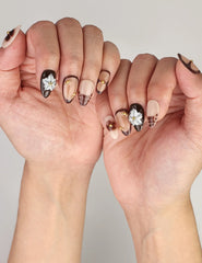 Brown Black Retro Floral Rivet