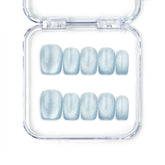 Blue Luster handmade cat eye press on nails SG with vibrant shimmer, trendy Singapore press on nails by Naillover