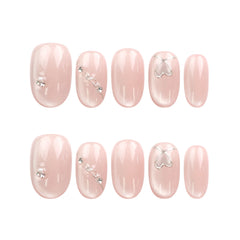 Blush Gleam Cat Eye handmade Singapore press on nails with silver shimmer, displayed on white background – naillover.