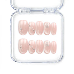 Blush Gleam Cat Eye Singapore press on nails by naillover, handmade press on nails with silver accents and shimmering cat eye finish.