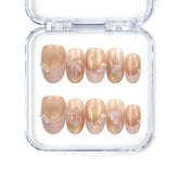 Naillover Blush Latte handmade press on nails in nude ombre with metallic stripes and pearlescent accents from Singapore press on nails collection.