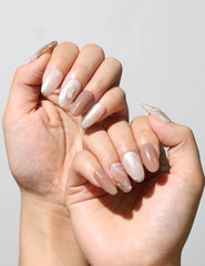 Elegant manicure featuring Blush Pearl Gleam trendy Singapore press on nails – naillover