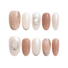 Blush Pearl Gleam Singapore press on nails set in brown gradient with silver glitter on white background – naillover