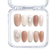 Blush Pearl Gleam handmade Singapore press on nails in brown gradient with silver glitter and marbled design – naillover