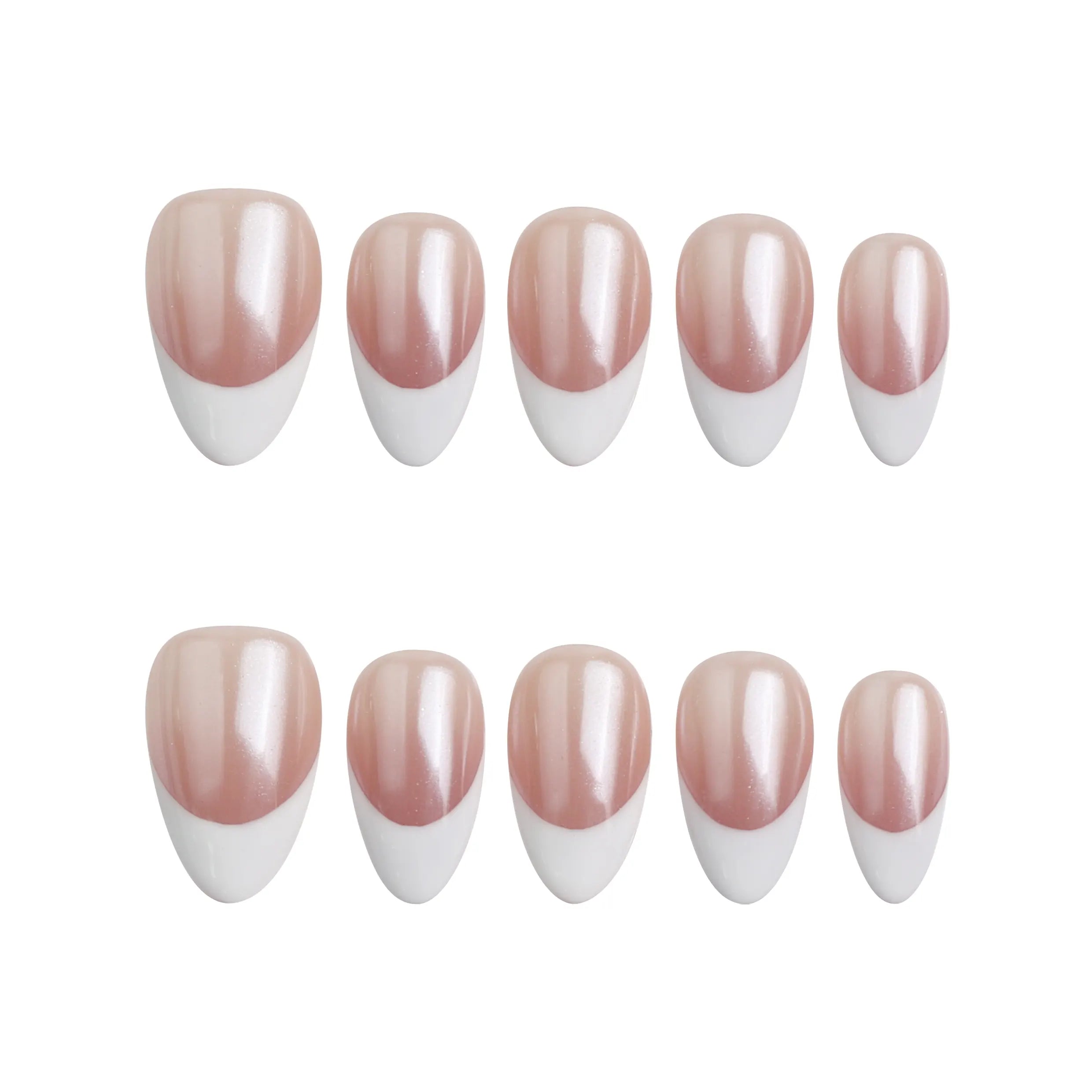 Product display of Naillover’s Singapore handmade press-on nail set featuring taupe-white gradient