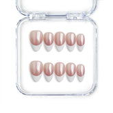 Handmade Singapore press on nails by Naillover in short almond shape with taupe to white gradient