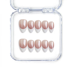 Handmade Singapore press on nails by Naillover in short almond shape with taupe to white gradient