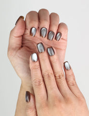 Close-up of Bronze Fantasy handmade press on nails Singapore with glitter bronze shine