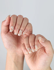 Side angle view of Butterfly Grace press on nails showing glossy finish and 3D butterfly detail