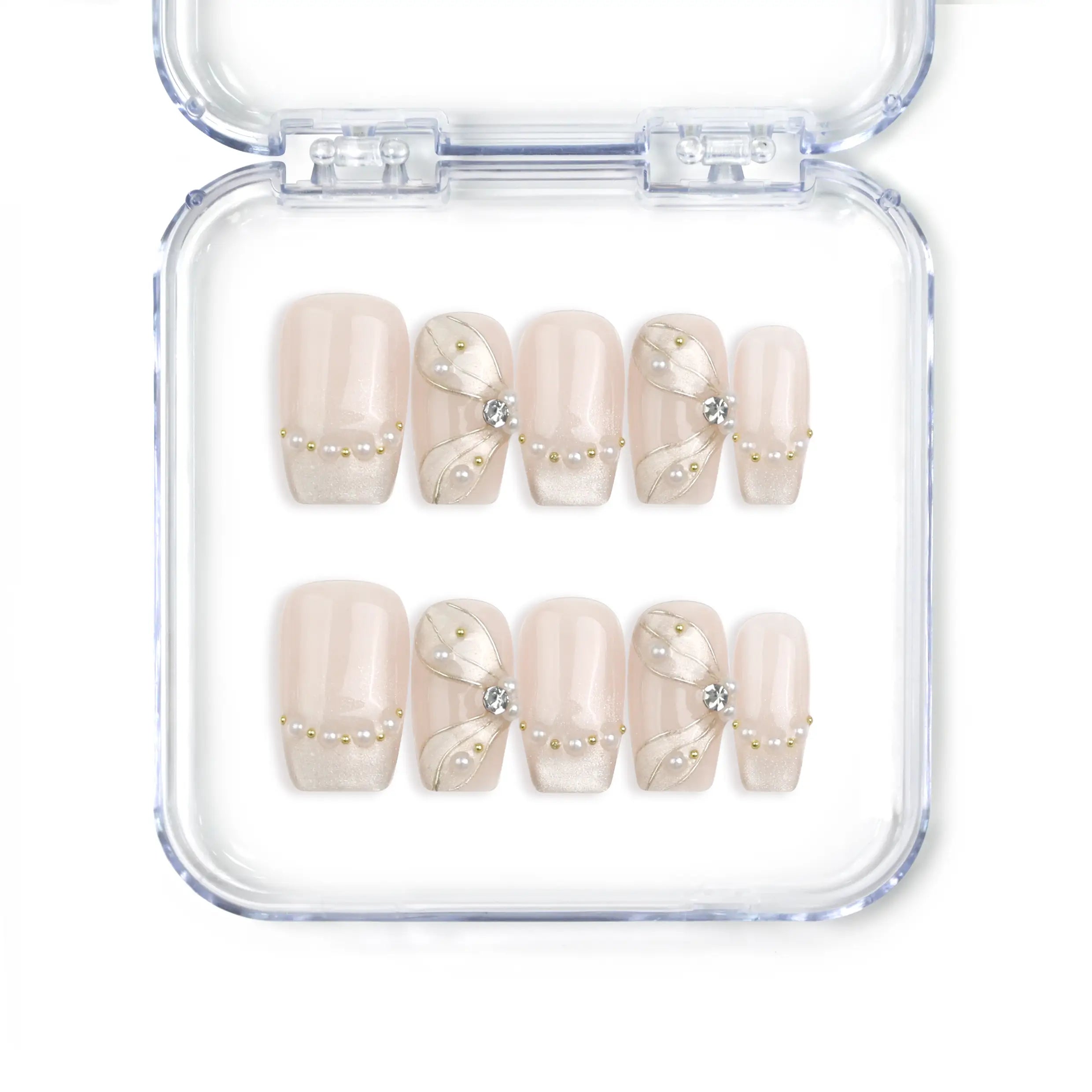 Butterfly Grace Singapore handmade press on nails featuring soft pink and white gradient with holographic butterfly and floral details by Naillover