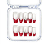 Naillover Singapore handmade red press on nails in coffin shape with crimson to silver glitter ombré