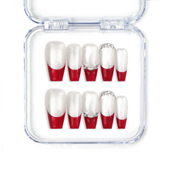 Naillover Singapore handmade red press on nails in coffin shape with crimson to silver glitter ombré