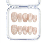 Dewdrop Delight handmade Singapore press on nails with nude base and delicate shimmer, Simple Nails design by naillover