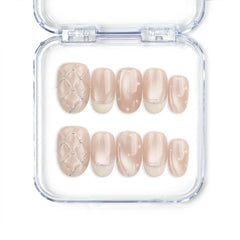 Dewdrop Delight handmade Singapore press on nails with nude base and delicate shimmer, Simple Nails design by naillover