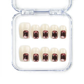 Dream Glitter beige press-on nails with pink rhinestones, handmade by naillover, Singapore press-on nails