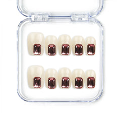 Dream Glitter beige press-on nails with pink rhinestones, handmade by naillover, Singapore press-on nails