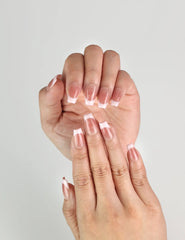 Close-up of Dusky Pink handmade Singapore press on nails, glossy muted pink tone for a refined and classic manicure by naillover