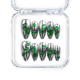 Emerald Wave handmade press-on nails Singapore with mirror silver base and translucent emerald green wave design by naillover