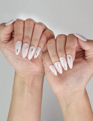 Elegant Ethereal Stars light pink press-on nails with shimmering stars, Singapore handmade press-on nails by naillover