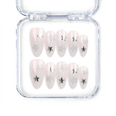 Ethereal Stars light pink handmade press-on nails with silver star accents, Singapore press on nails by naillover