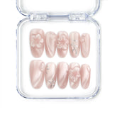 Floral Flicker handmade press on nails by naillover, featuring delicate floral patterns with glitter and crystal accents, elegant Singapore press on nails for coquette and trendy looks.