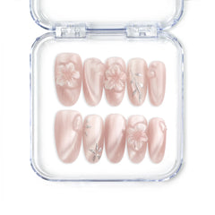 Floral Flicker handmade press on nails by naillover, featuring delicate floral patterns with glitter and crystal accents, elegant Singapore press on nails for coquette and trendy looks.