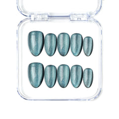 Naillover Galaxy Gleam handmade Singapore press on nails with deep blue base and glitter for a cosmic galaxy effect.