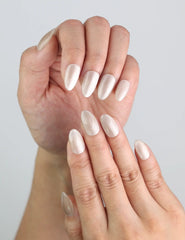 Close-up of Naillover Glimmer Dust Singapore press on nails, highlighting geometric accents and micro-glitter.