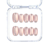 Naillover handmade Singapore short pink press on nails in mauve gradient with chrome shimmer and gem accents