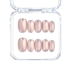 Naillover handmade Singapore short pink press on nails in mauve gradient with chrome shimmer and gem accents