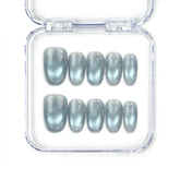 Naillover Glinting Gray cat eye press on nails in metallic grey with shimmering edges, handmade reusable nail set, Singapore