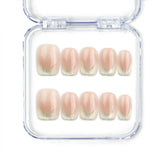 Glossy Pink Singapore press on nails in bronze-pink with gold foil accents, handmade by naillover for a chic and trendy manicure