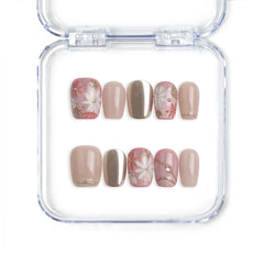 Naillover handmade Singapore square press on nails in red with gold foil and 3D flower nail art