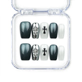 Gothic Cross handmade press on nails SG with metallic cat eye finish and black cross design