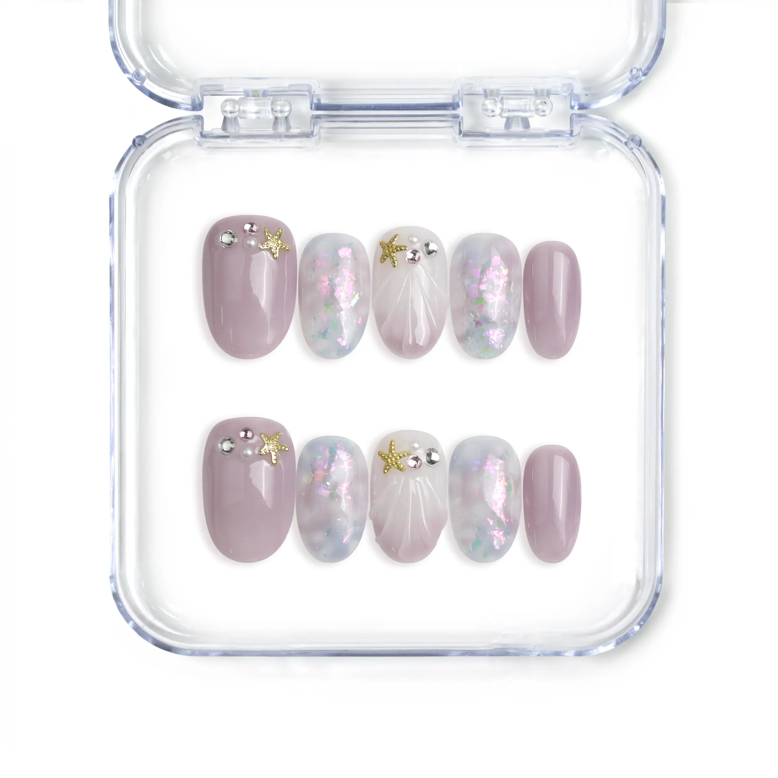 Singapore handmade lavender gradient press on nails with pink and white hues and holographic details by Naillover
