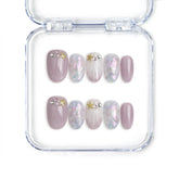 Singapore handmade lavender gradient press on nails with pink and white hues and holographic details by Naillover