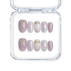 Singapore handmade lavender gradient press on nails with pink and white hues and holographic details by Naillover
