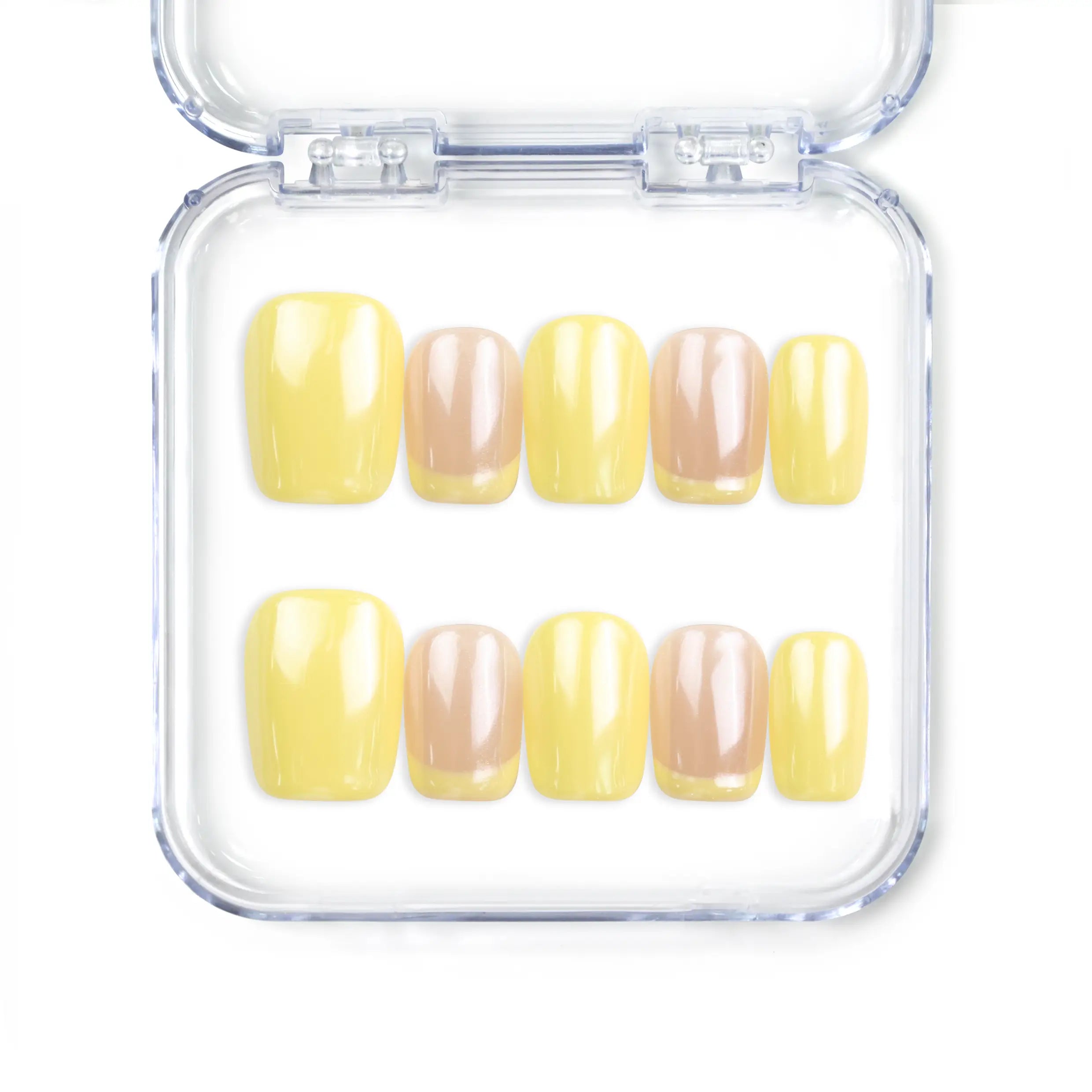 Lemon Zest handmade Singapore press on nails in yellow and pink ombre design, naillover summer cute nails collection