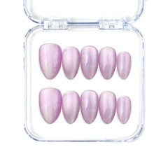 Naillover Lilac Sparkle handmade Singapore press on nails in soft lavender with cat eye shimmer, almond shape.