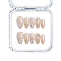 Naillover handmade Singapore press on nails in pink almond shape with 3D flower nail art and shimmer finish