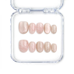 Full set of Naillover Mellow Marble Singapore press on nails featuring pink and white marbled design with subtle shimmer.