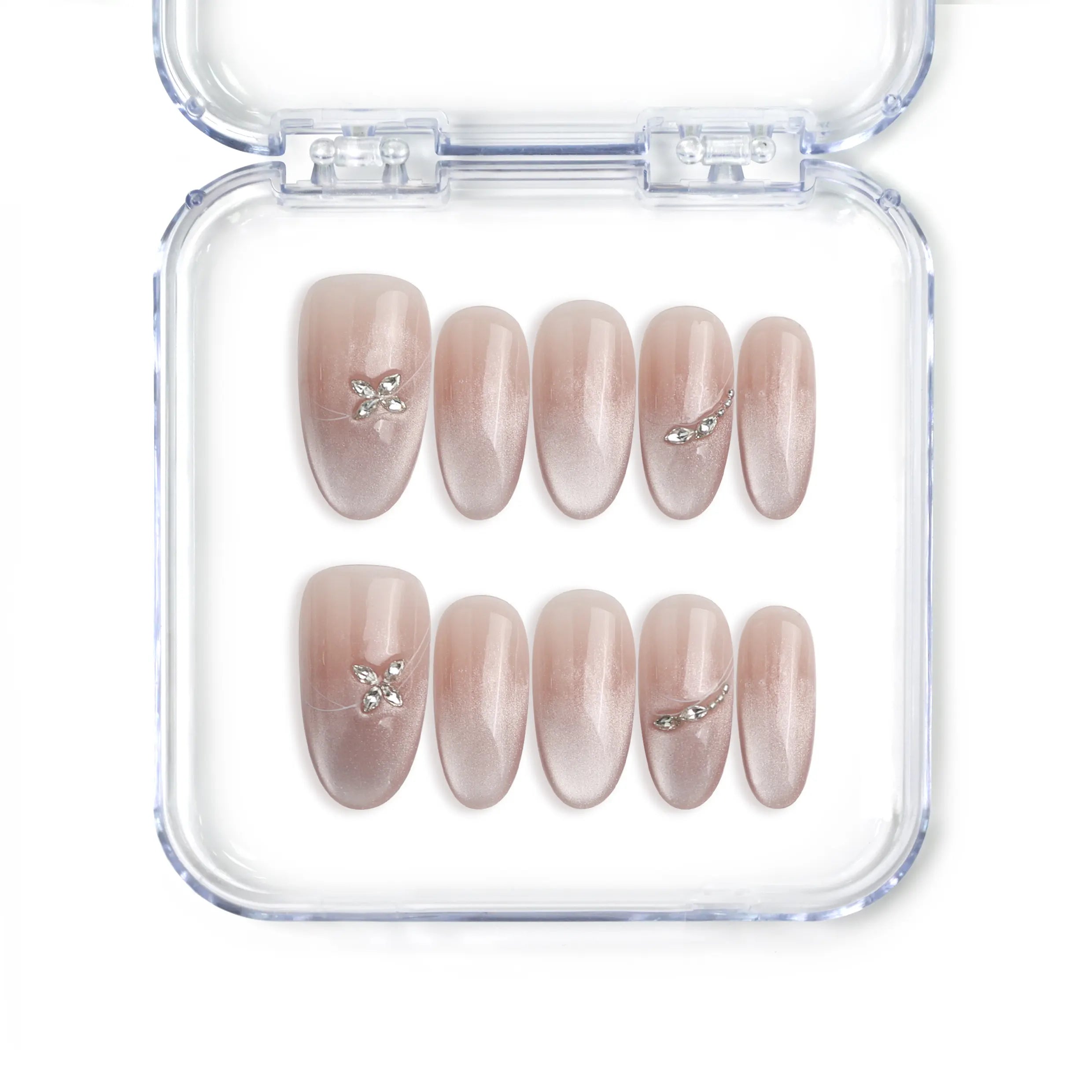 Singapore handmade medium oval nails with shimmer gradient and silver flower art by Naillover