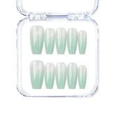 Naillover Misty Blue Fade handmade Singapore press on nails in long coffin shape, featuring misty grey to blue gradient.