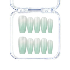 Naillover Misty Blue Fade handmade Singapore press on nails in long coffin shape, featuring misty grey to blue gradient.
