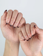 Naillover Singapore press on nails in Bare Crystal design — elegant amber hue and subtle crystal décor for a polished, professional style.