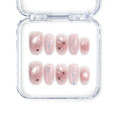 Handmade Singapore press on nails in blush pink with gold and silver glitter accents by Naillover.