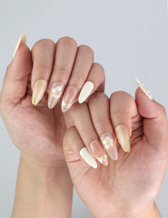Delicate hand pose with Naillover handmade press on nails in Blush Lattice — trendy pink summer nail design from Singapore.