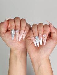 Naillover Butterfly's Dream press on nails styled with an elegant summer outfit, highlighting floral artistry.