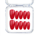 Glossy ruby red medium oval handmade Singapore press on nails by Naillover, classic and simple style